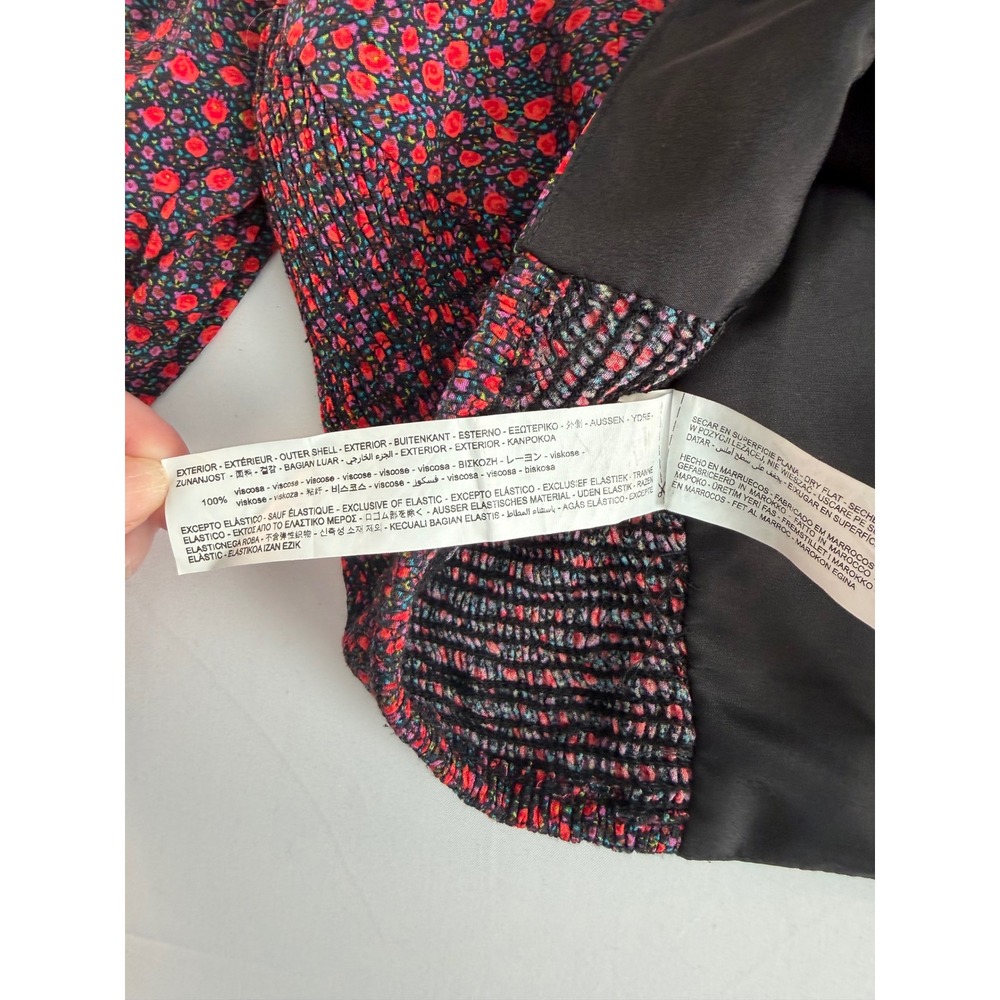 Zara‎ Crop Top Women S Red Floral Smocked Puff Sleeve Square Neck Boho Festival - Picture 6 of 9